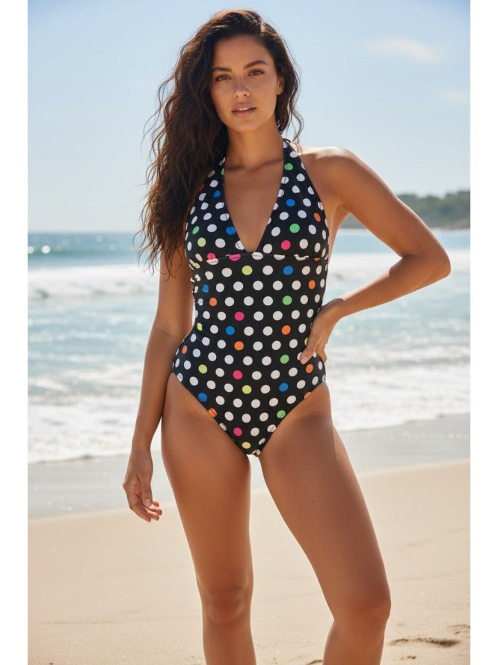 Aero Aeropastal Women's Swimsuit Multi Color Polka Dot removable pads size M